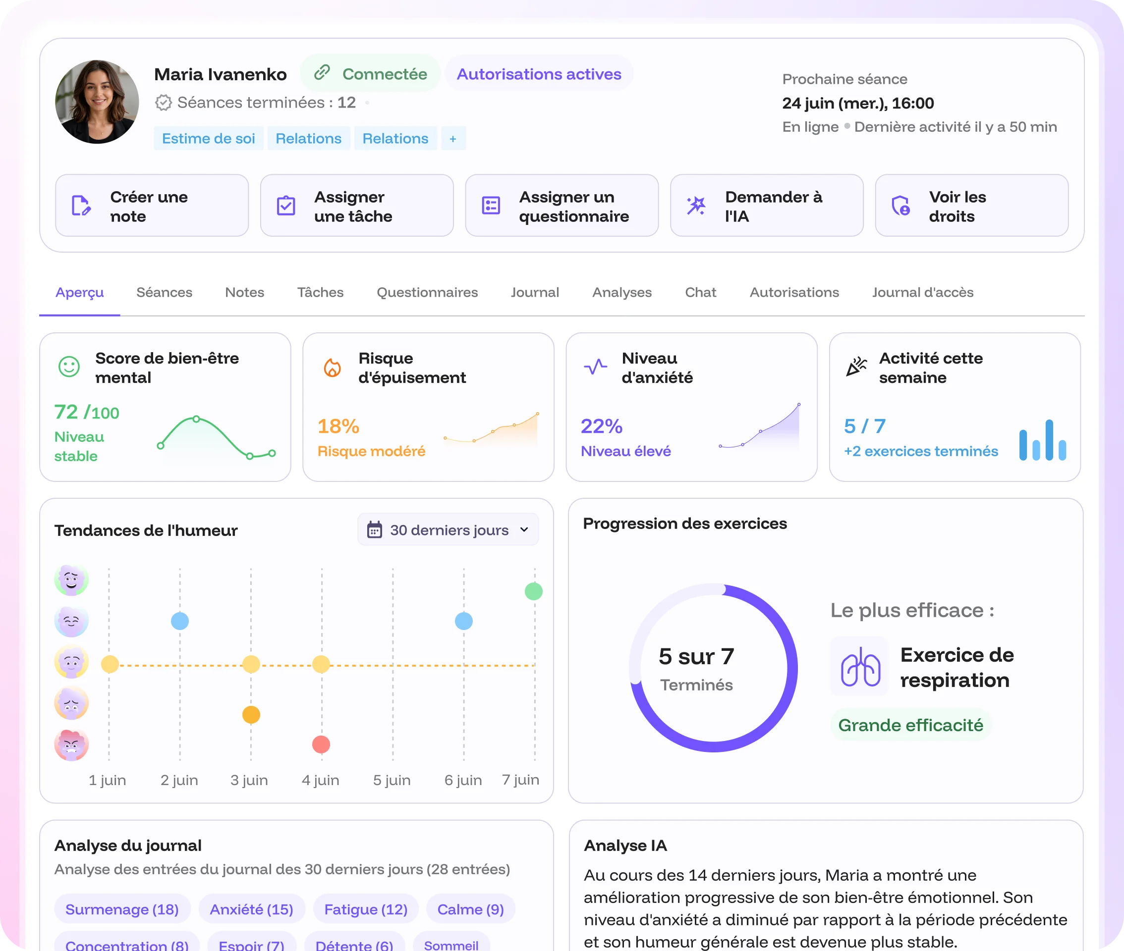 Profil client dans Scarb Space