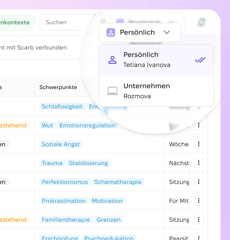 Getrennte Arbeitskontexte in Scarb Space