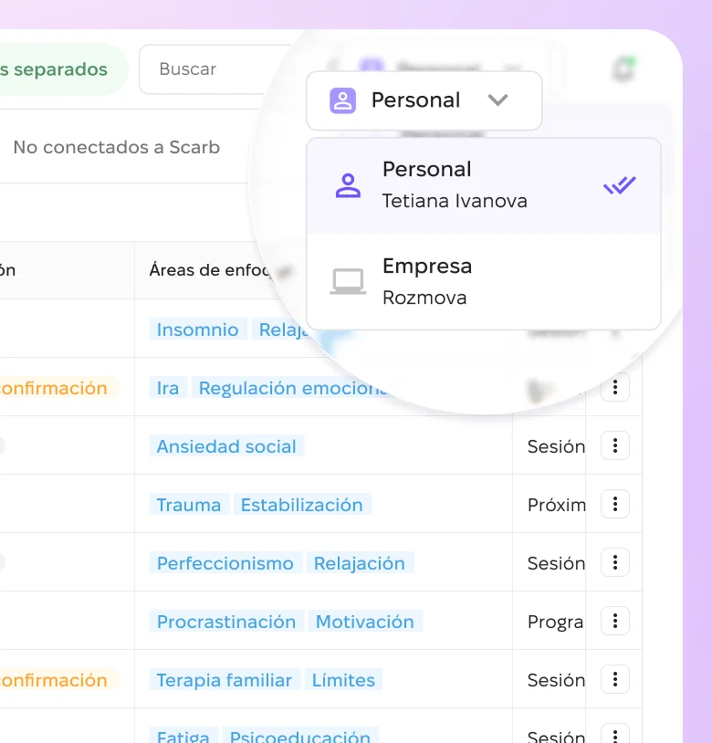 Contextos de trabajo separados en Scarb Space