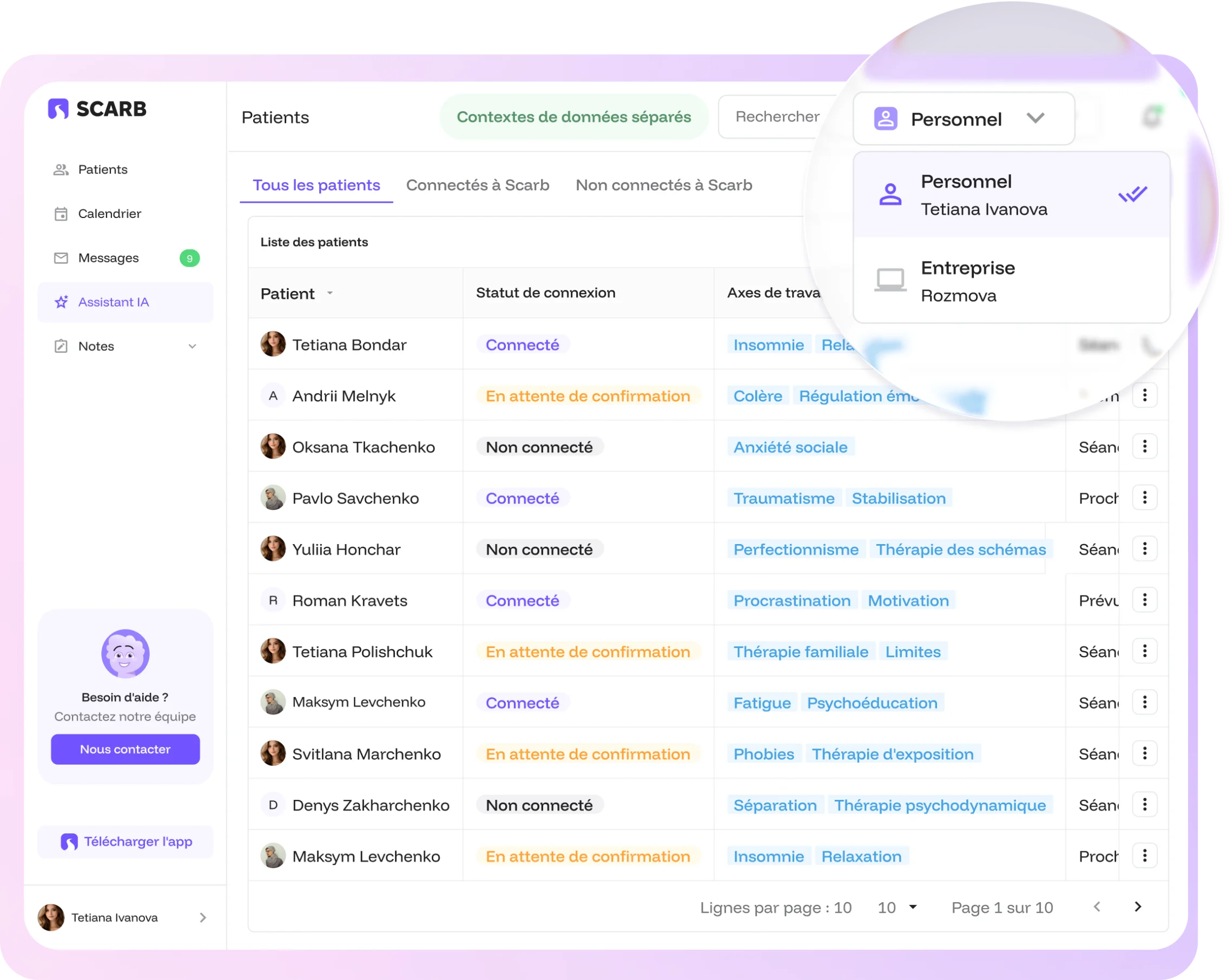 Contextes de travail séparés dans Scarb Space
