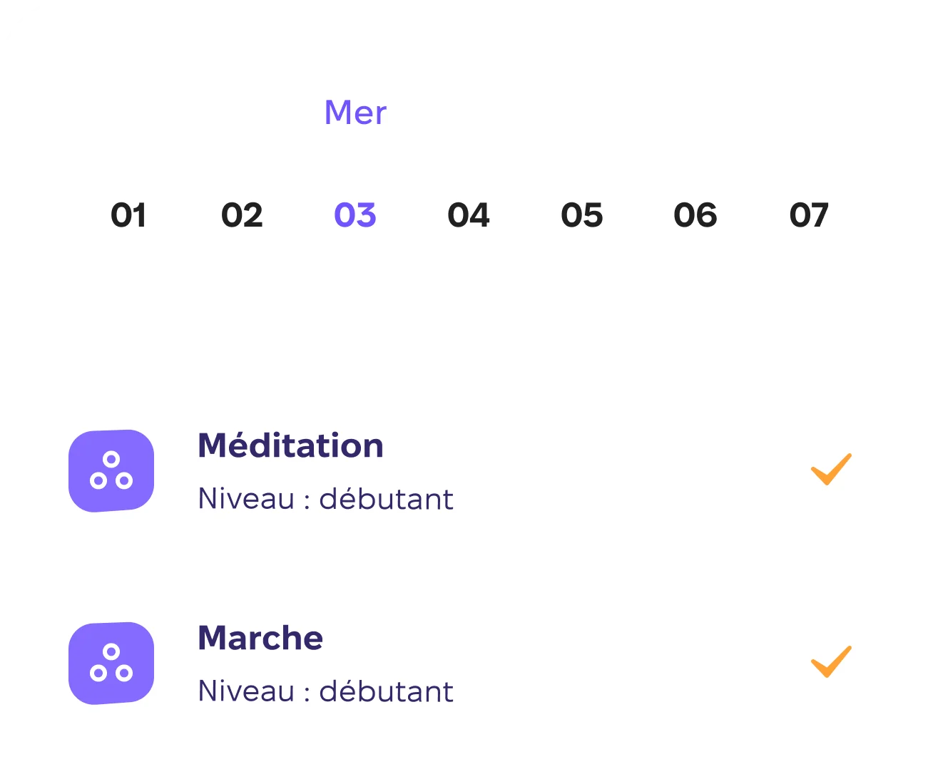 Résumé des exercices montrant les pratiques accomplies regroupées par type et fréquence.