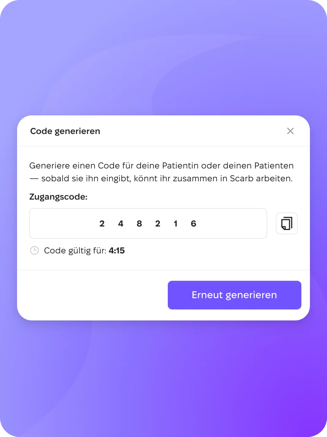 Die Psycholog:in generiert einen Verbindungscode.