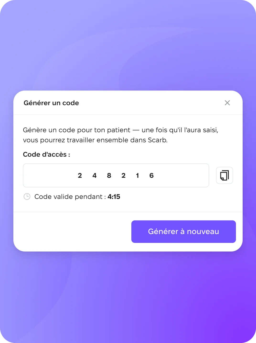 Le psychologue génère un code de connexion.