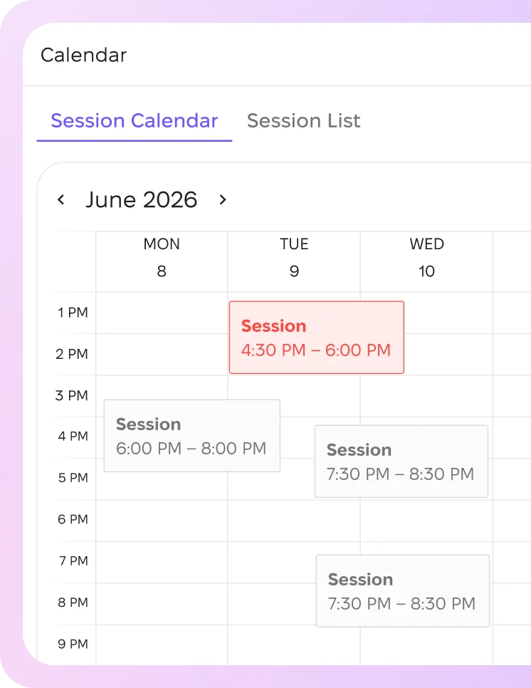 Session calendar in Scarb Space