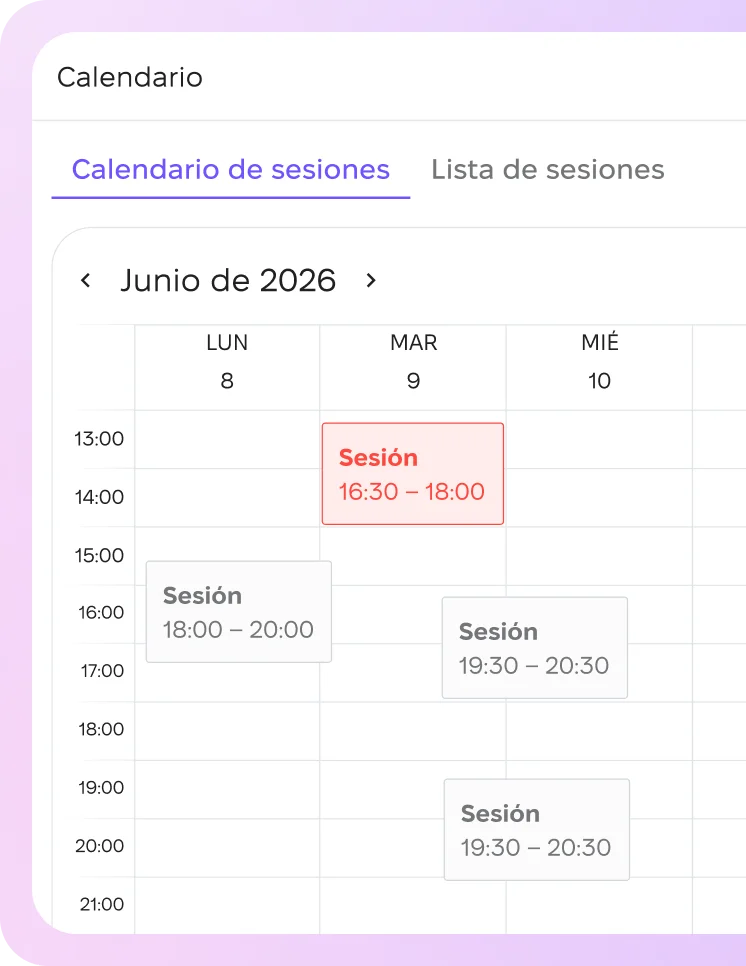 Calendario de sesiones en Scarb Space