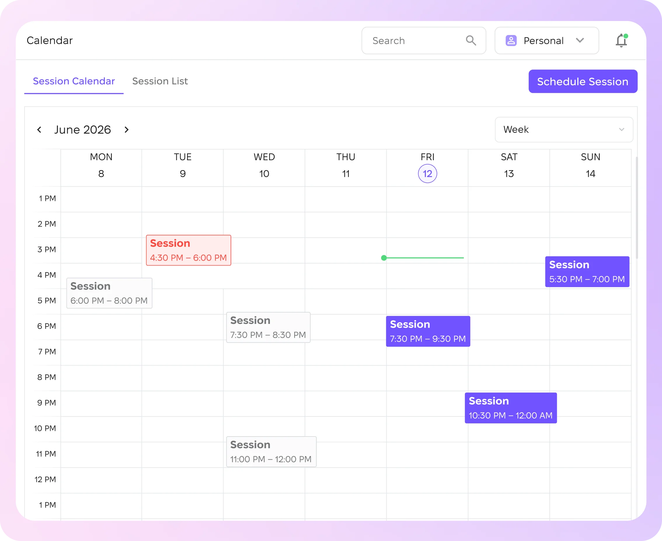 Session calendar in Scarb Space
